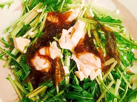 ヘルシー☆もずくと豆腐入りの水菜サラダ